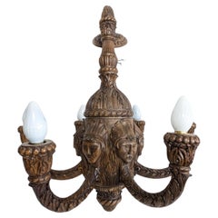 Antique Carved Wood 6 Arm Chandelier