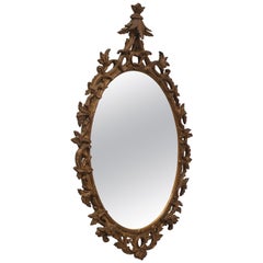Antique Carved Wood Acanthus Oval Wall Mirror - Charles of London