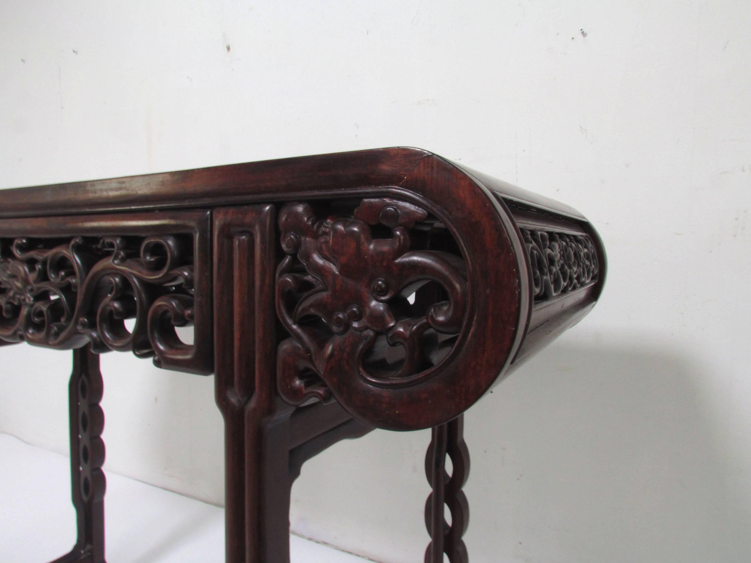 Antique Carved Wood and Pink Marble Chinese Altar/Console Table 1