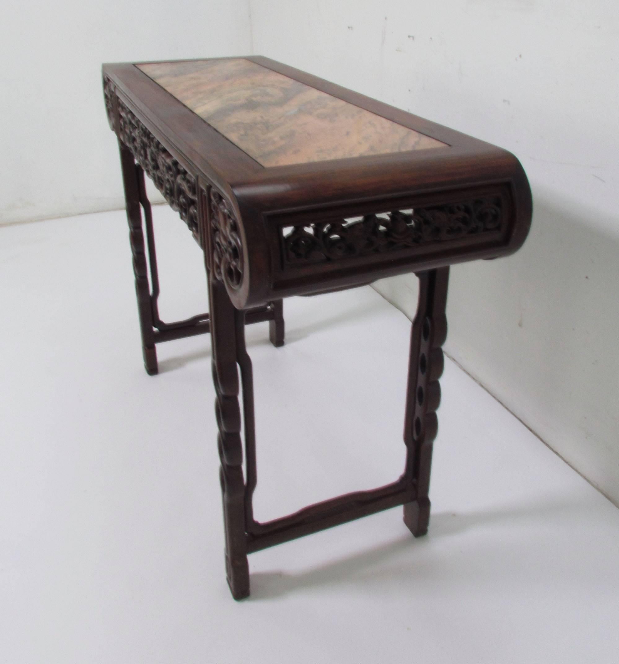 Antique Carved Wood and Pink Marble Chinese Altar/Console Table 2