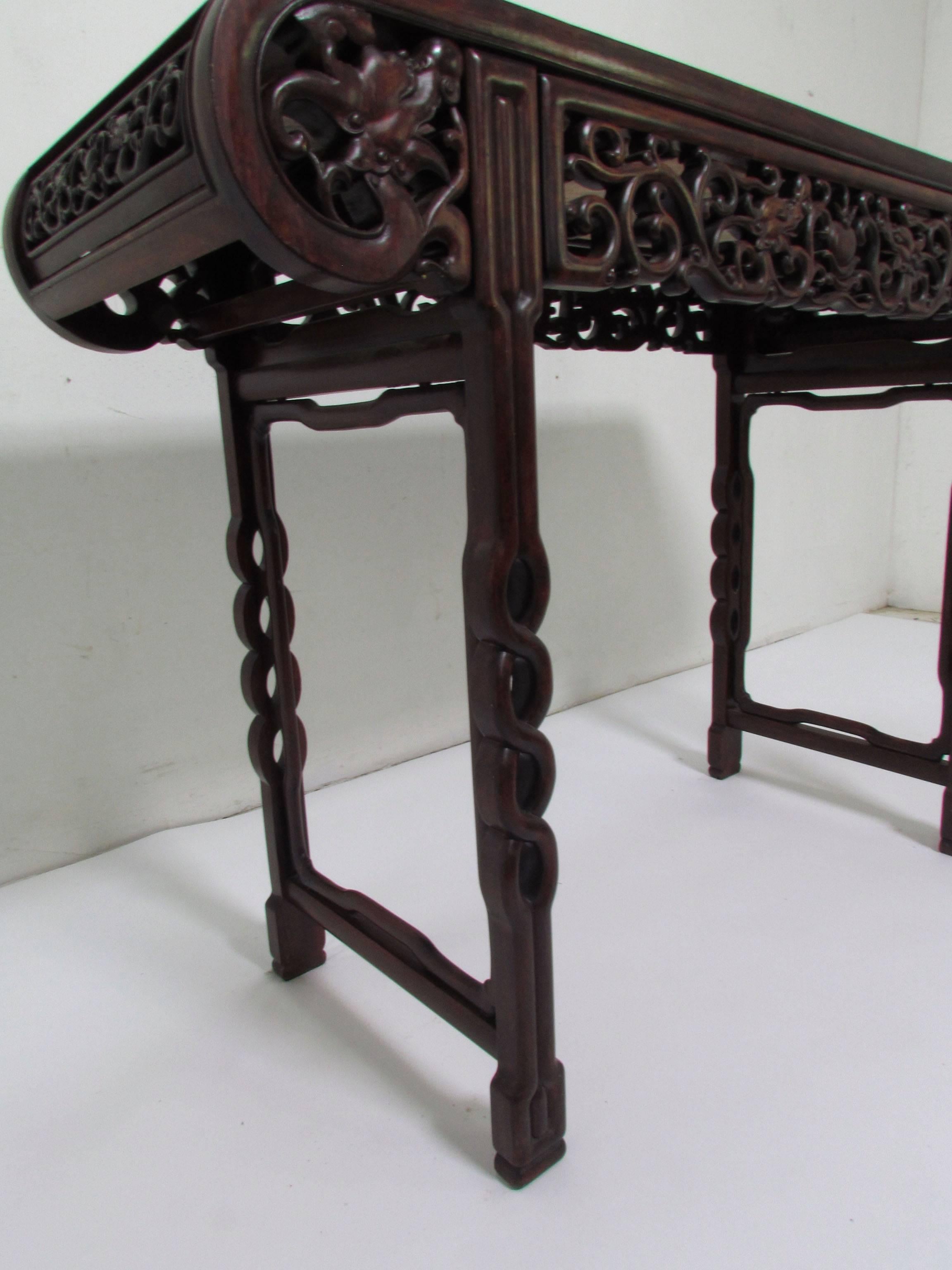 Antique Carved Wood and Pink Marble Chinese Altar/Console Table 4