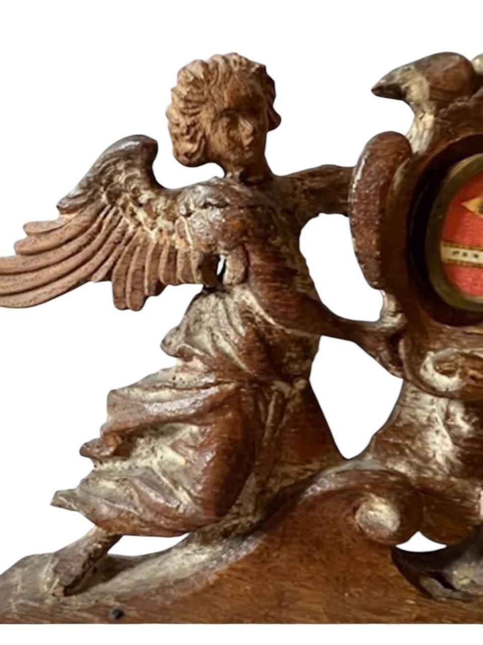 Italian Antique Carved Wood Angels Holding a Reliquary