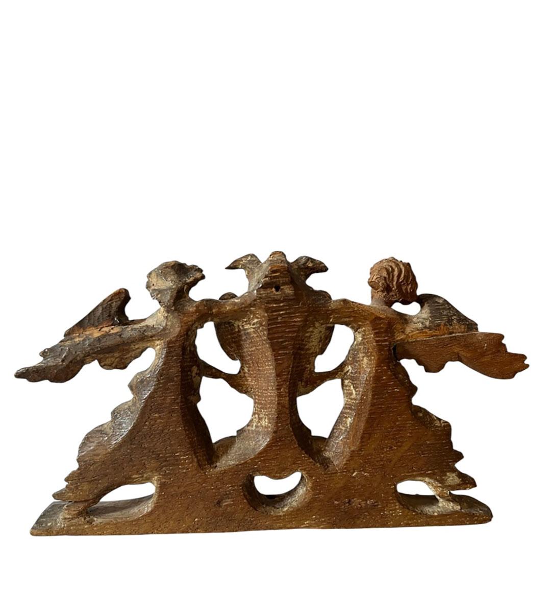 Antique Carved Wood Angels Holding a Reliquary 2