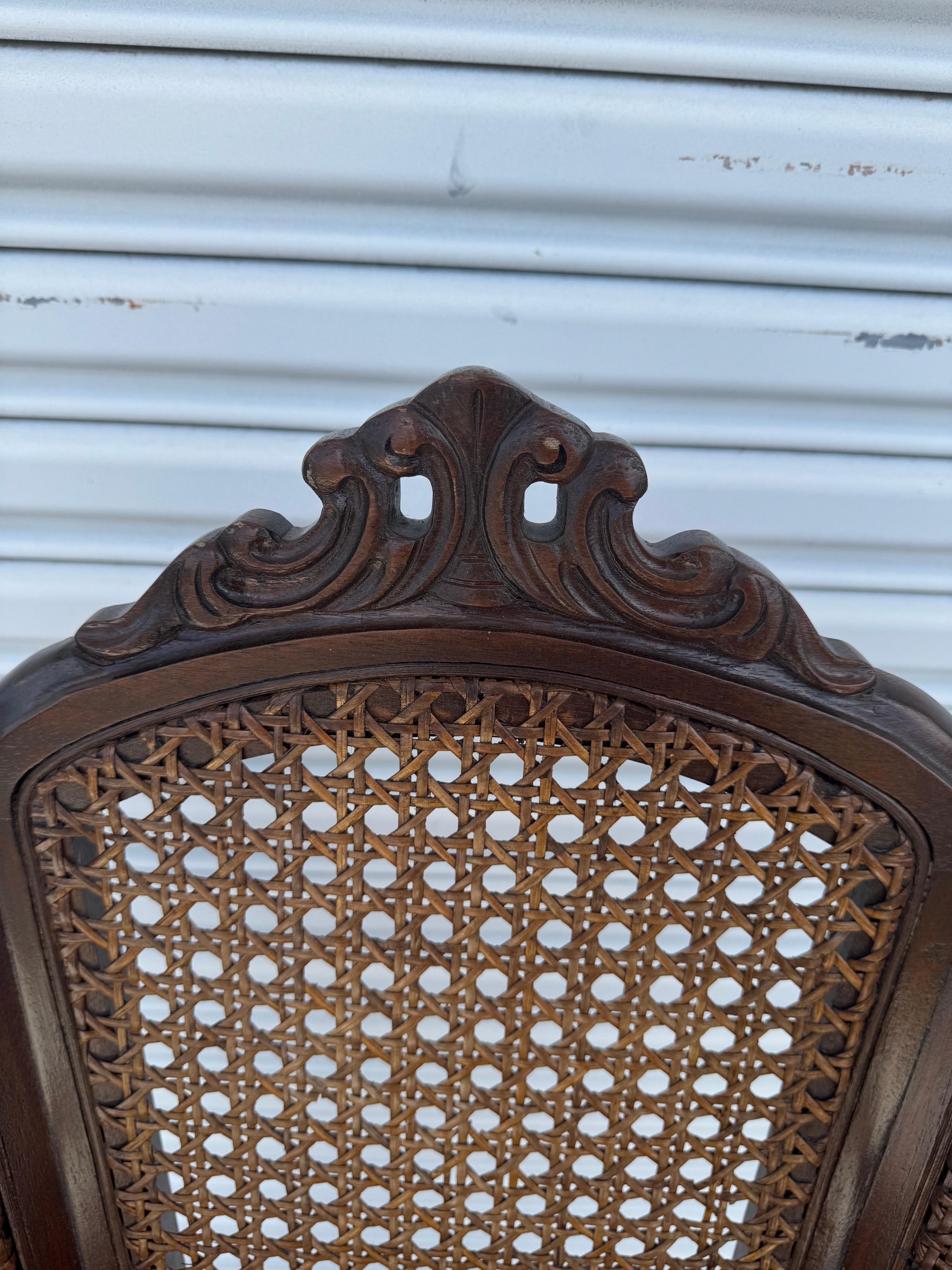 Antique Carved Wood Armchair with Cane Back For Sale 3