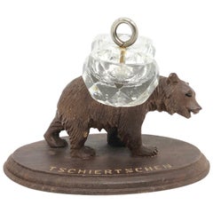 Antique Carved Wood Bear Figurine Salt / Spice Cellar Brienz, 1900s