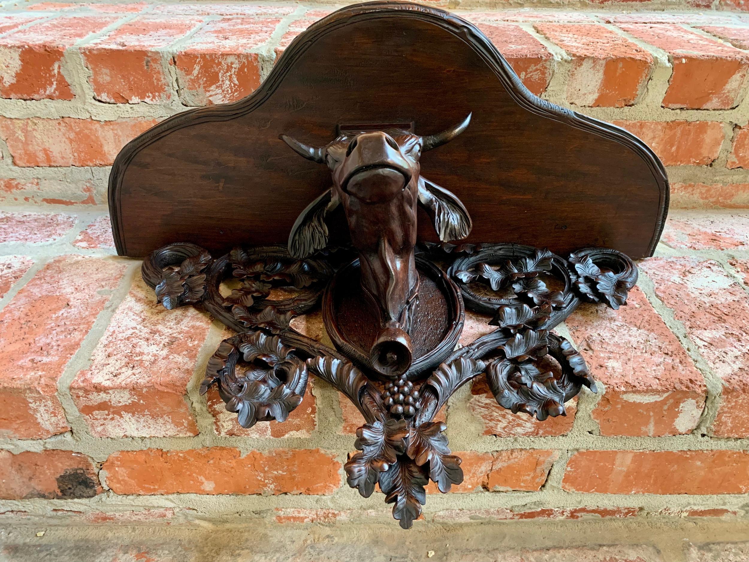 Antique Carved Wood Black Forest Cow Wall Shelf Bracket Corbel Swiss 4