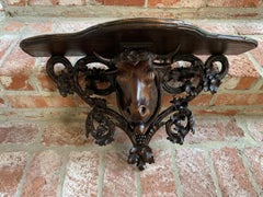 Antique Carved Wood Black Forest Cow Wall Shelf Bracket Corbel Swiss