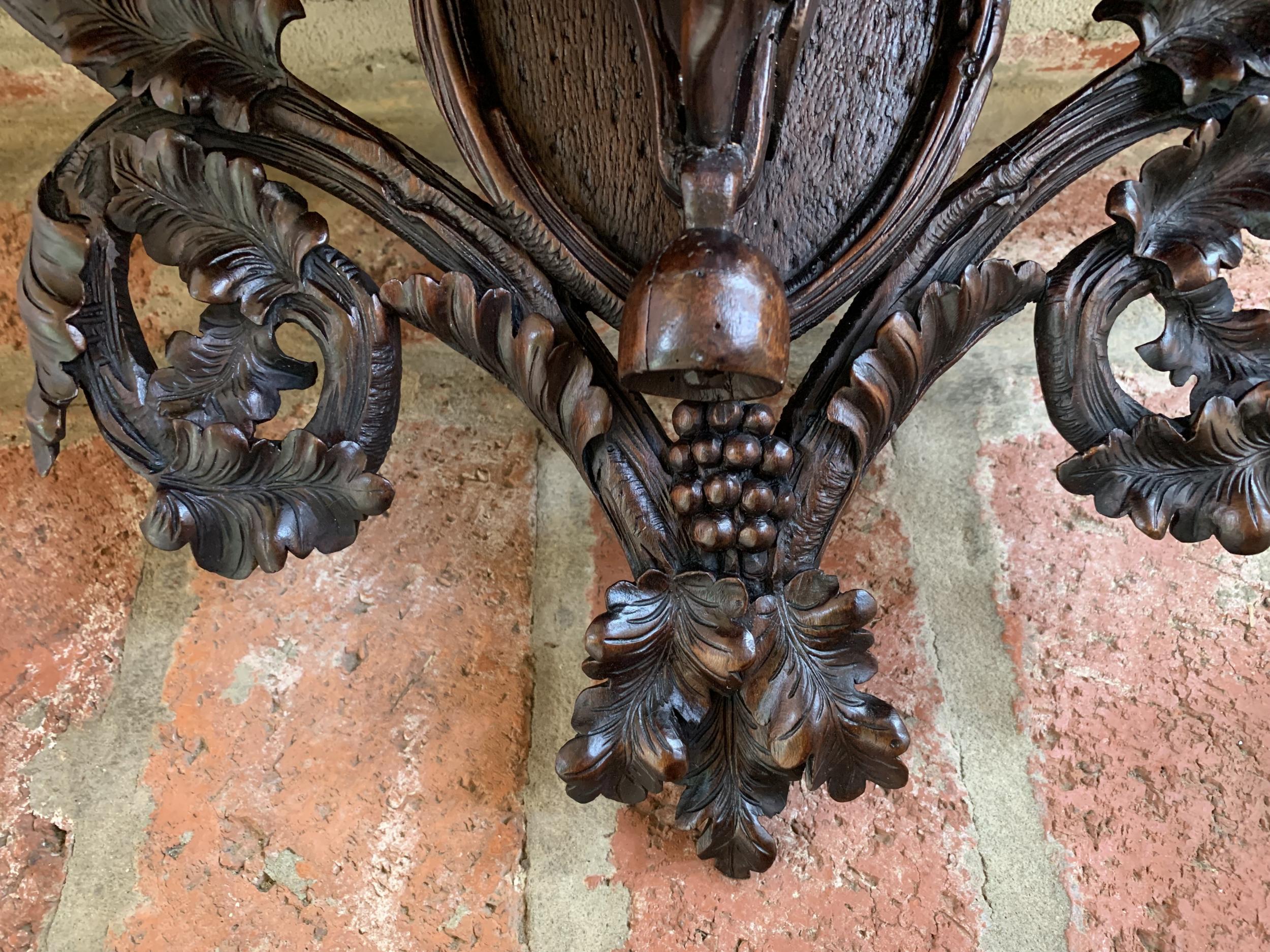 Antique Carved Wood Black Forest Cow Wall Shelf Bracket Corbel Swiss 14