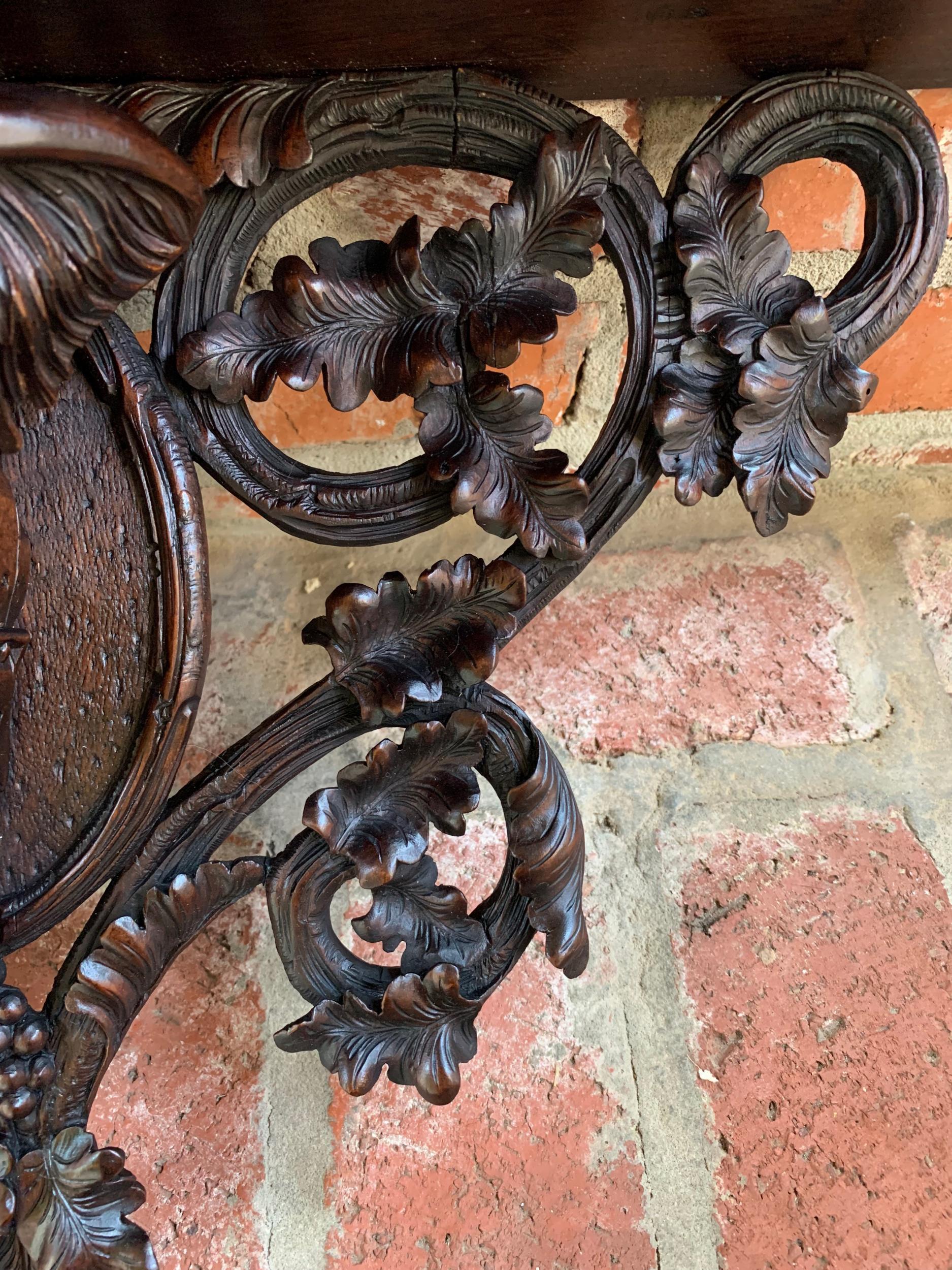 Antique Carved Wood Black Forest Cow Wall Shelf Bracket Corbel Swiss 3