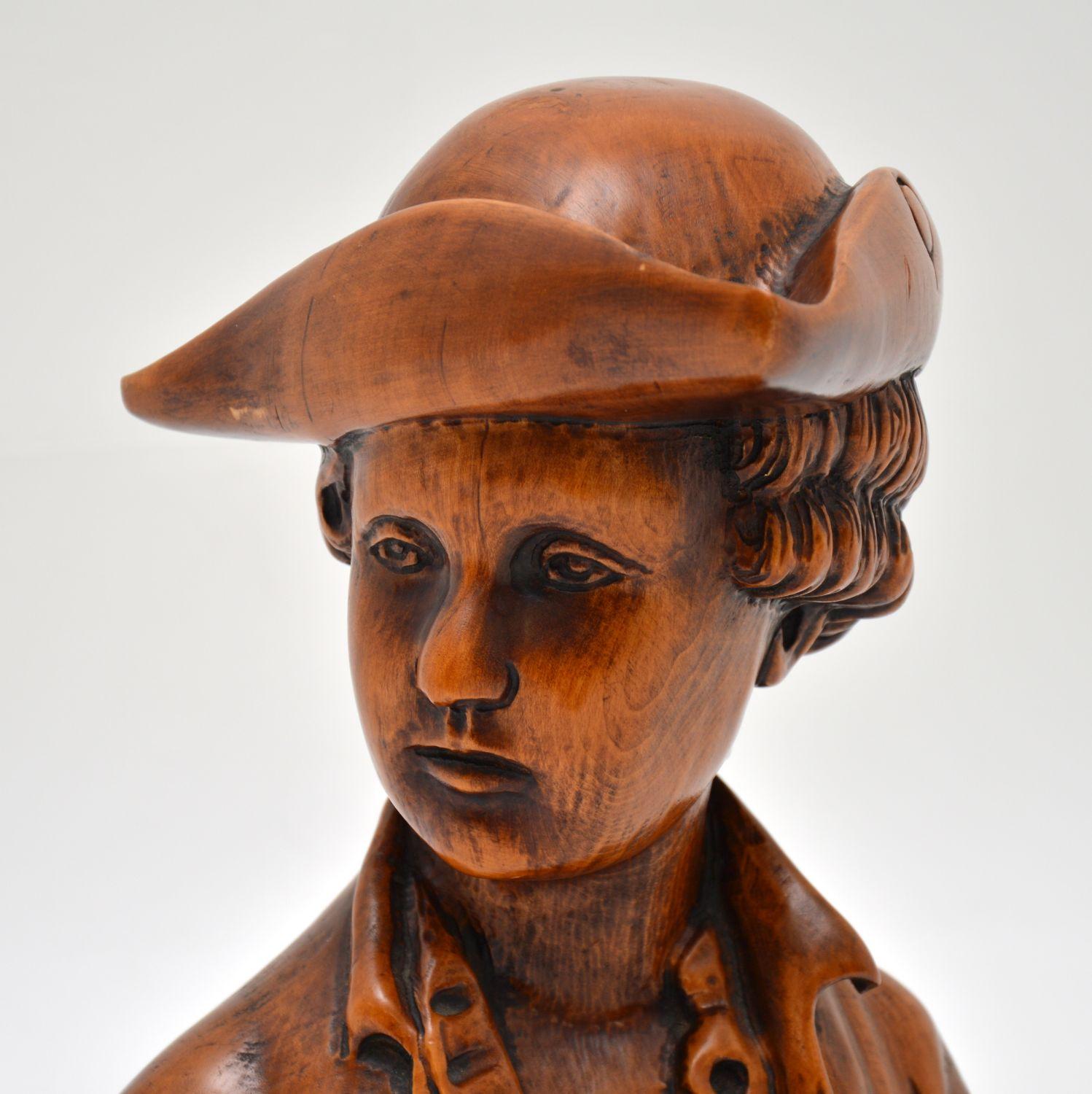 Unknown Antique Carved Wood Bust of a Sailor For Sale