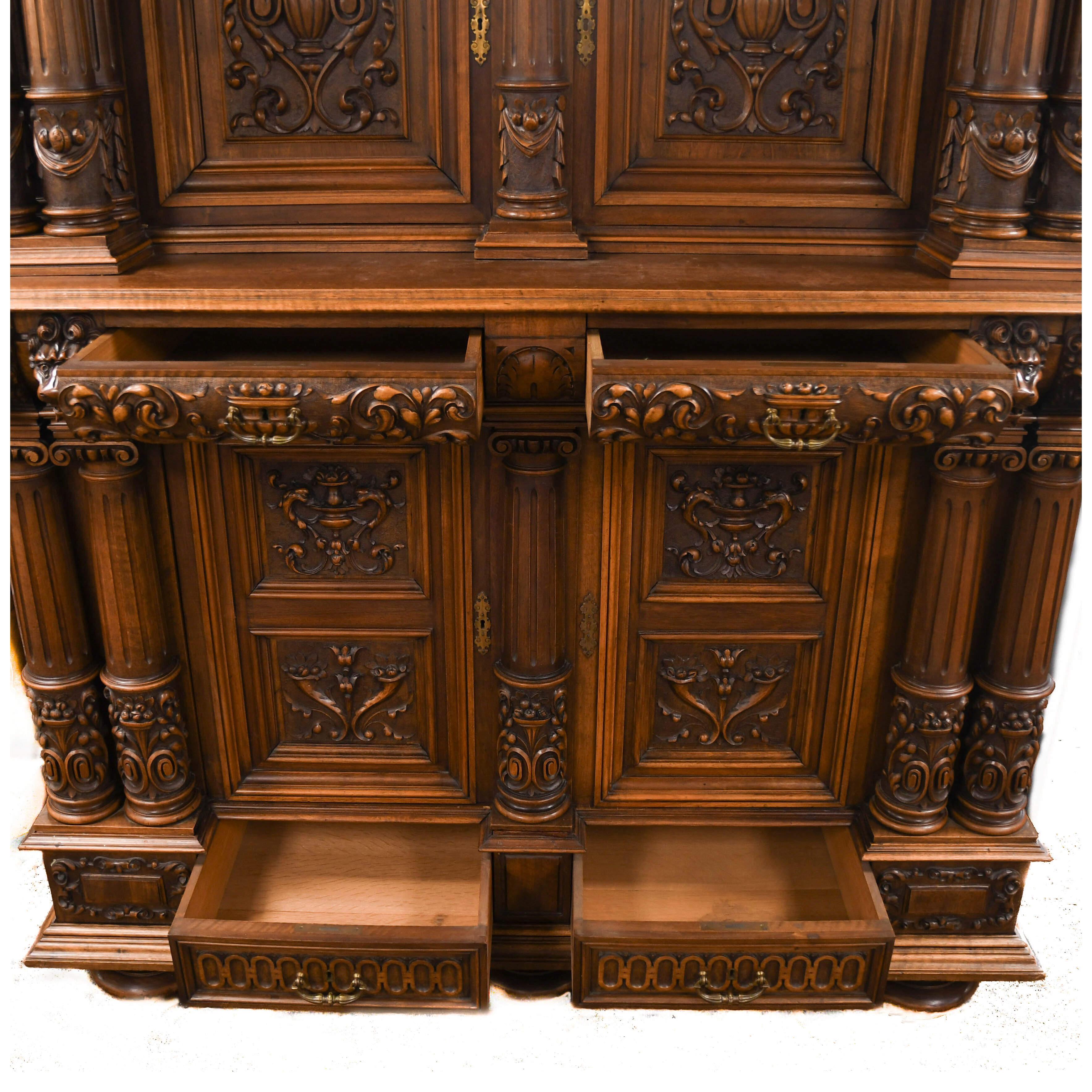 Neoclassical Antique Carved Wood Cabinet For Sale
