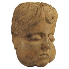 Antique Carved Wood Cherub Head