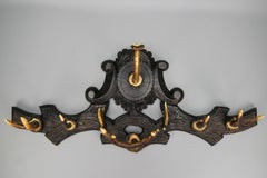 Antique Carved Wood Coat and Hat Rack with Deer Antlers, Late 19th Century
