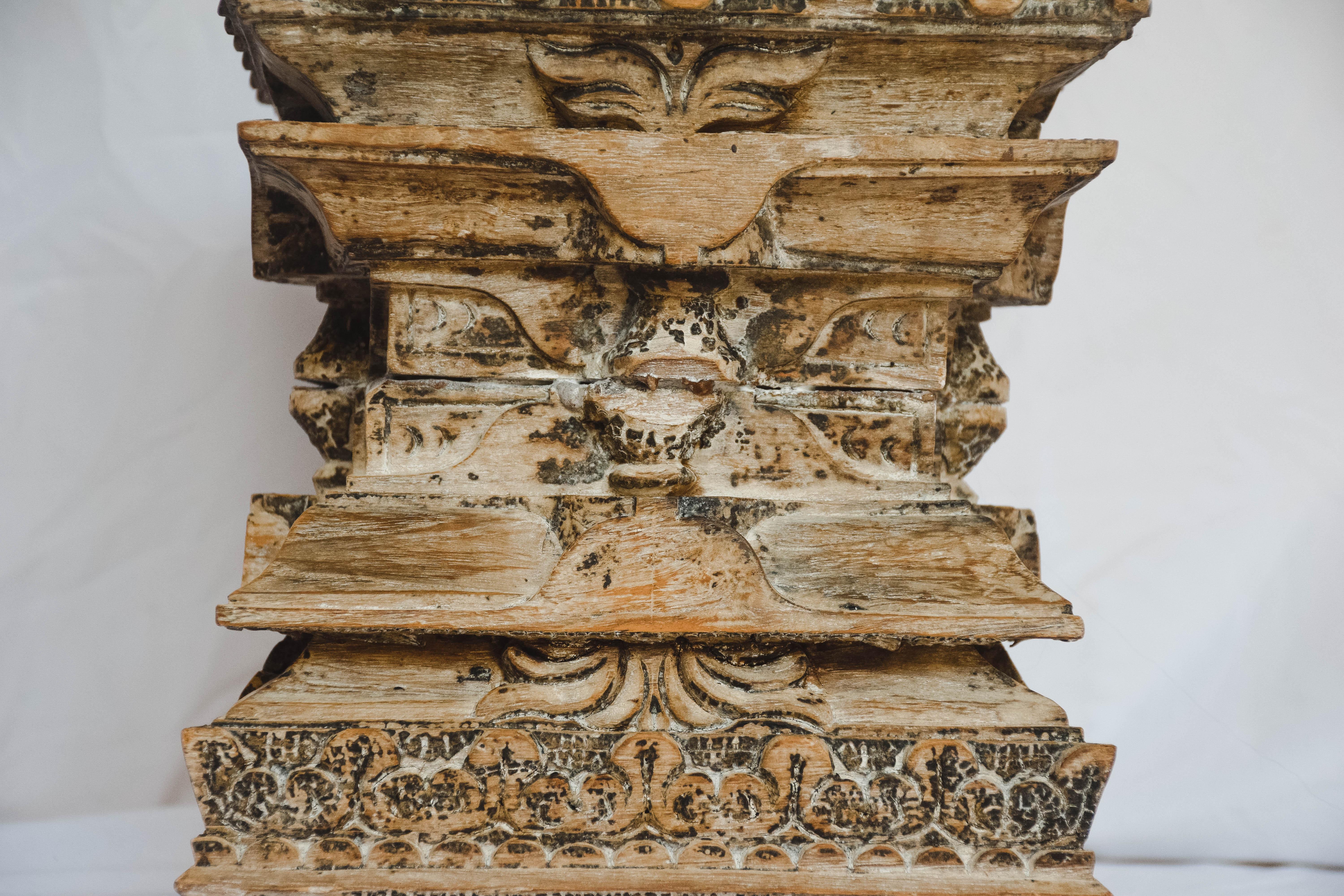 Antique Carved Wood Column Capital 3