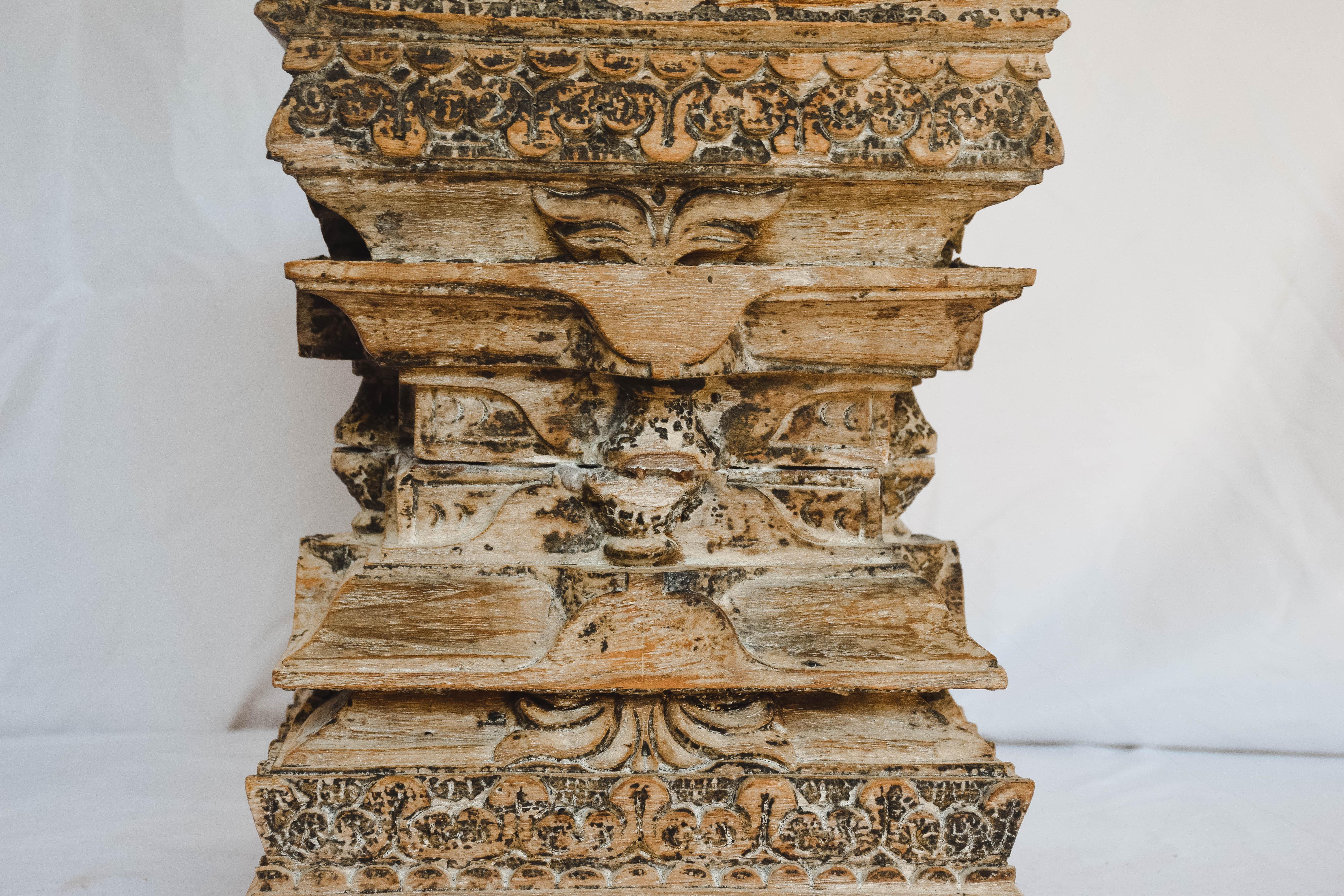 Antique Carved Wood Column Capital 6