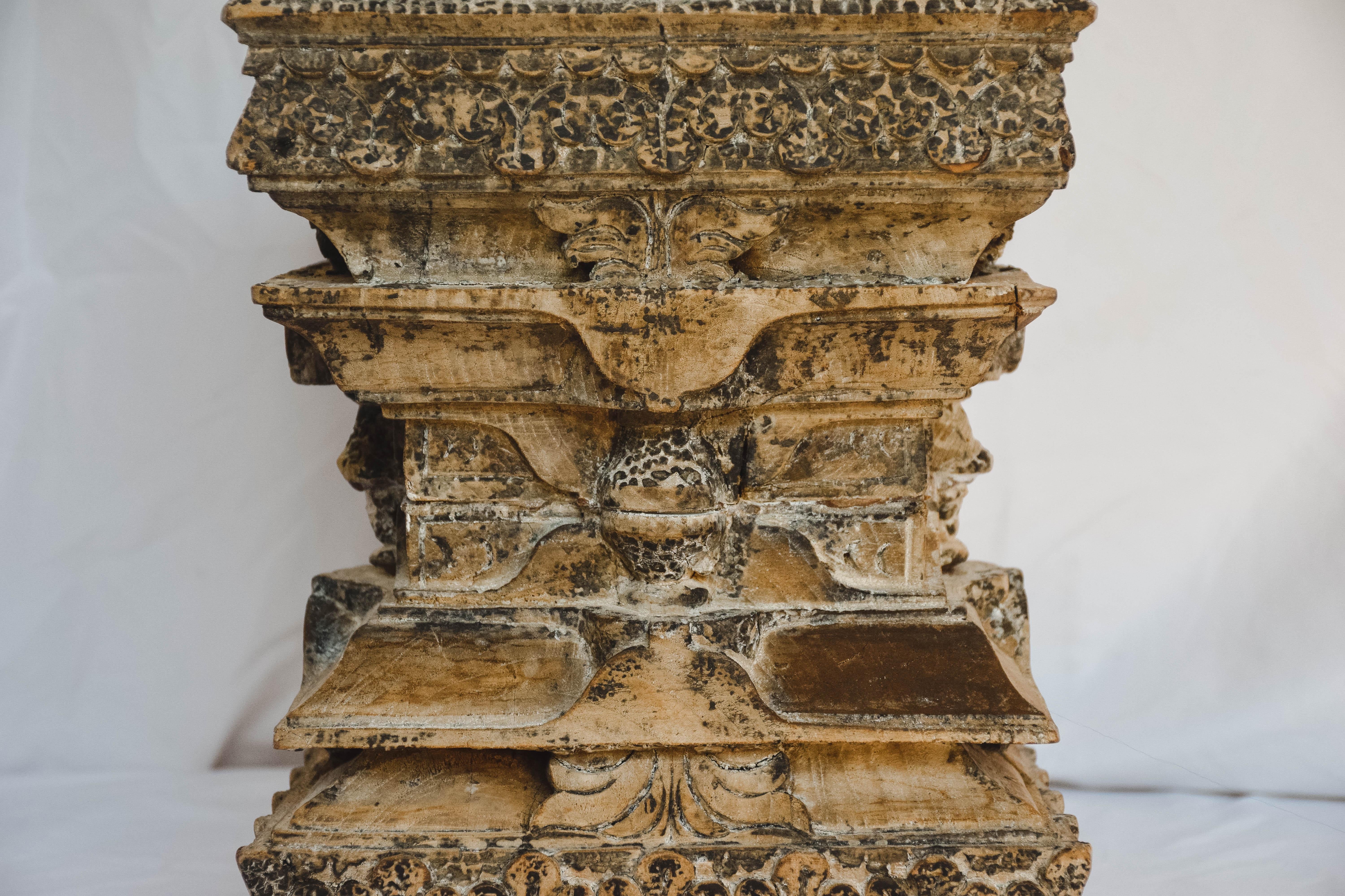 Antique Carved Wood Column Capital 9