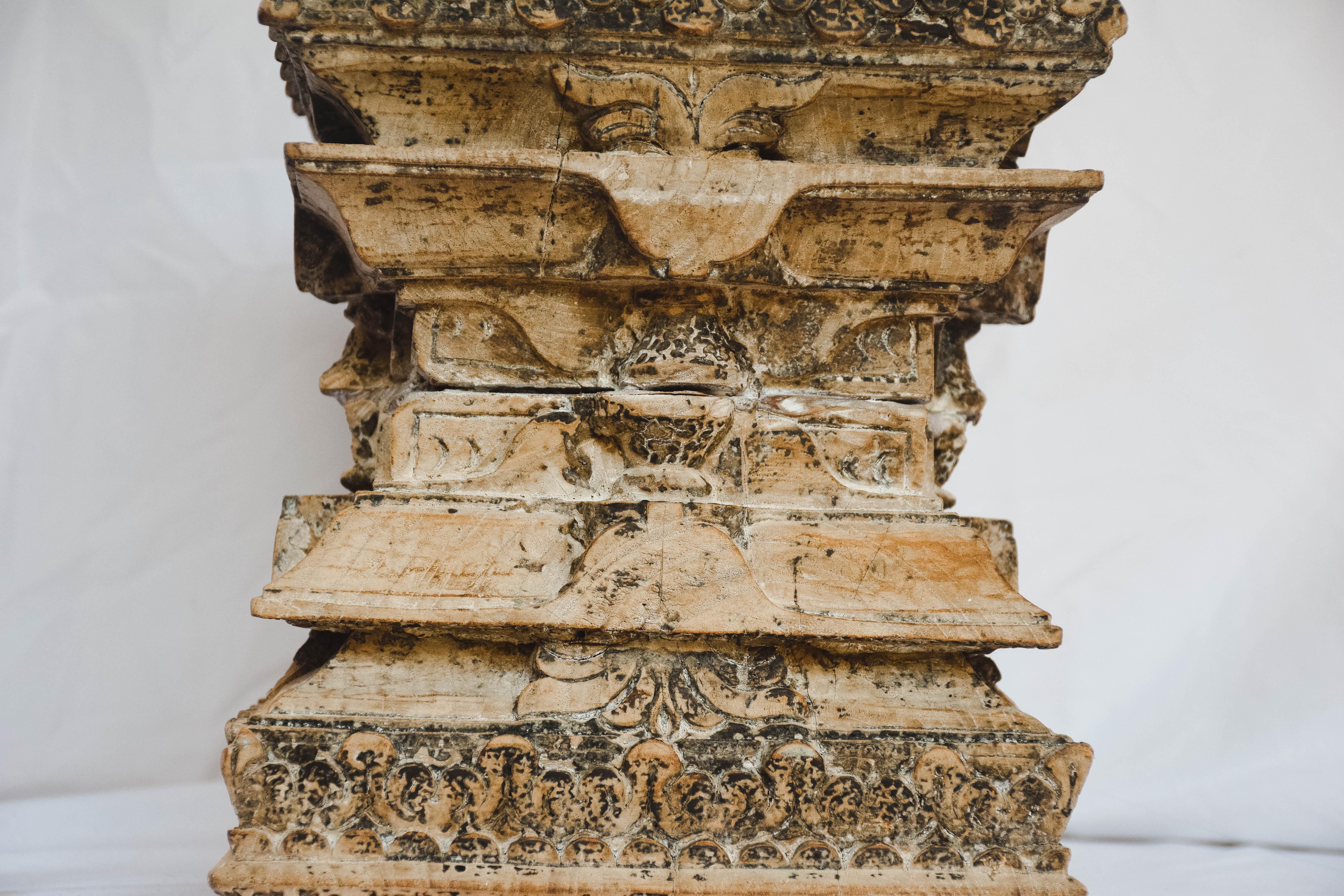 19th Century Antique Carved Wood Column Capital