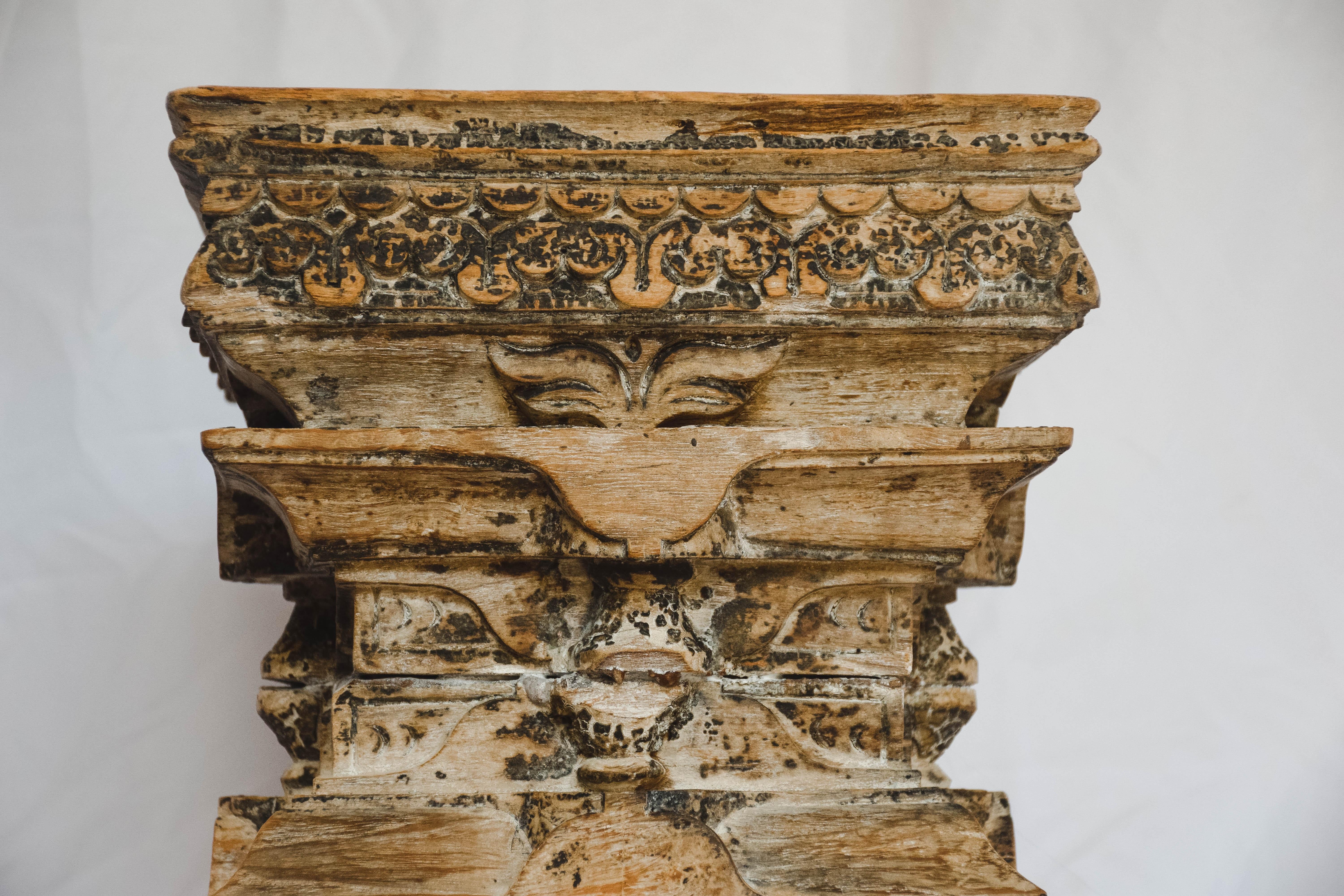 Antique Carved Wood Column Capital 2