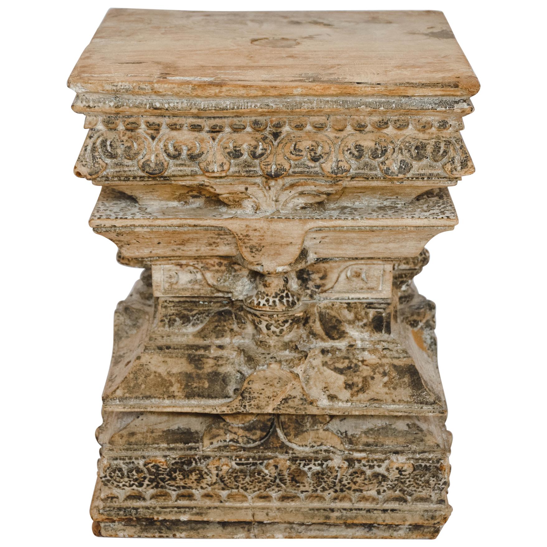 Antique Carved Wood Column Capital