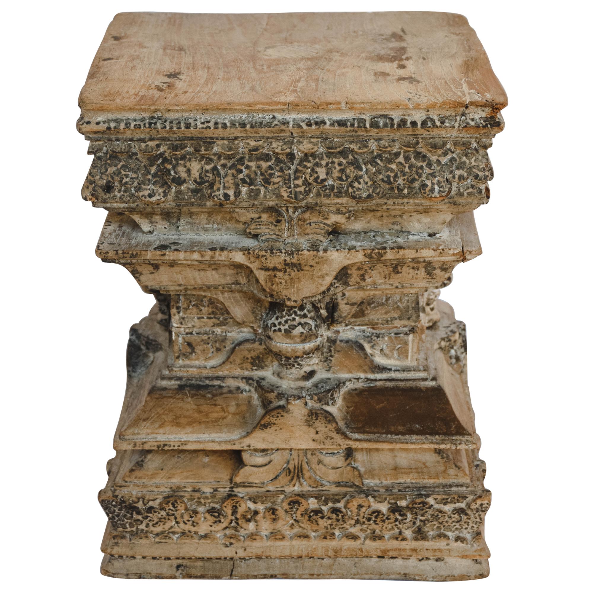 Antique Carved Wood Column Capital