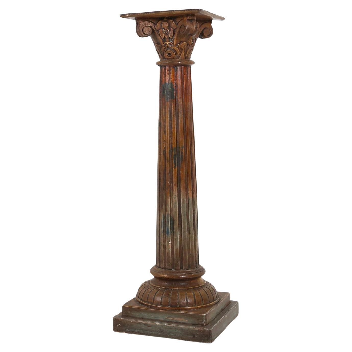 Antique carved wood Corinthian Column or pedestal, France ca. 1890