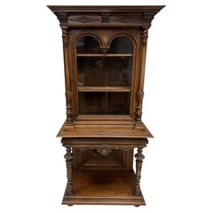 Antique Carved Wood Display Cabinet on Stand, Renaissance Revival Style