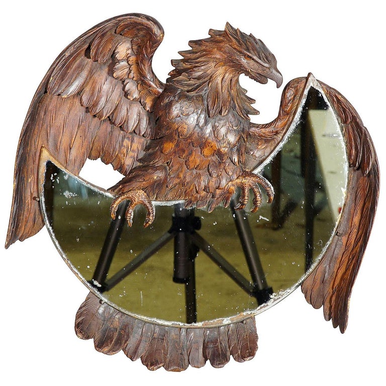Antique Carved Wood Eagle Mirror, Black Forest, circa 1900 at 1stDibs