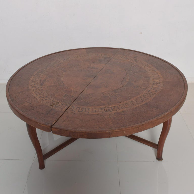 Antique Moroccan Round Coffee Table, Round Leather Top Coffee Table