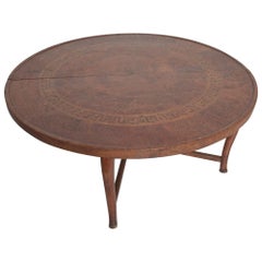 Folding Moroccan Round Coffee Table Exotic Wood Marquetry Sculptural Legs