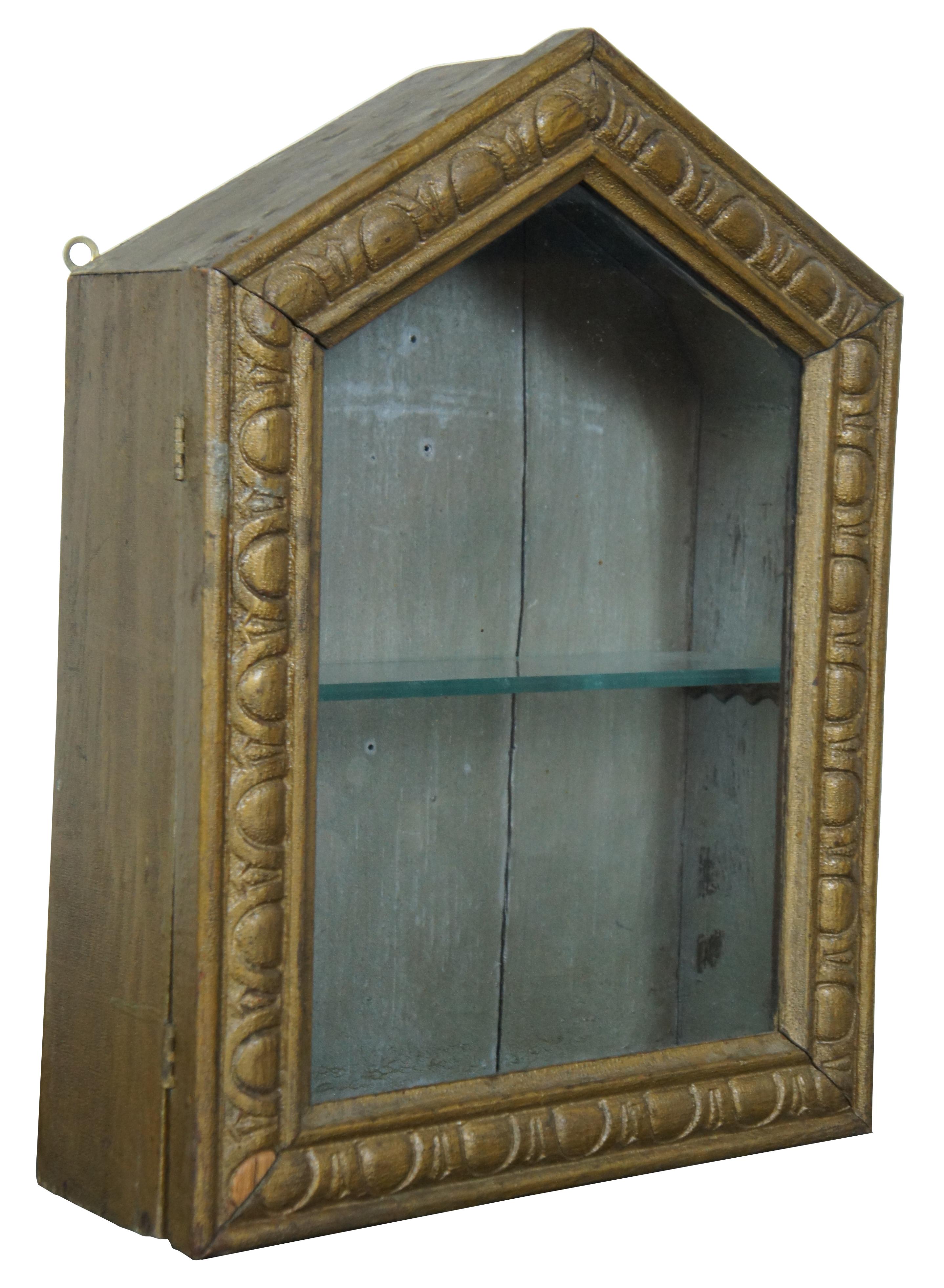 Victorian Antique Carved Wood Glass Wall Hanging Curio Cabinet Vitrine Shadowbox
