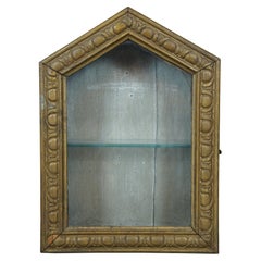 Antique Carved Wood Glass Wall Hanging Curio Cabinet Vitrine Shadowbox