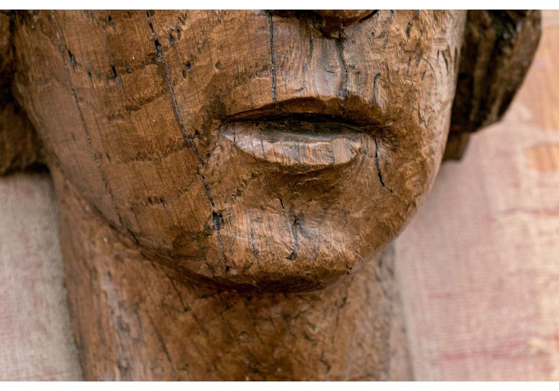 Antiker geschnitzter Holzkopf eines männlichen Mannes, montiert auf Täfelung (Handgeschnitzt) im Angebot