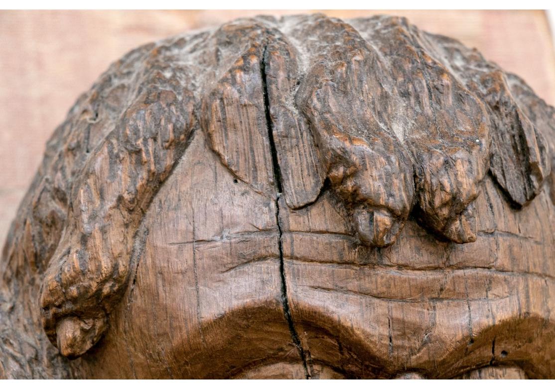 Antiker geschnitzter Holzkopf eines männlichen Mannes, montiert auf Täfelung im Angebot 1
