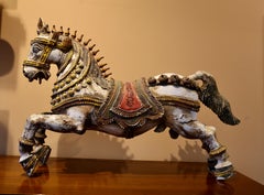 Antique Carved Wood Horse India Polychrome Ceremonial Temple Sculpture 19th C.