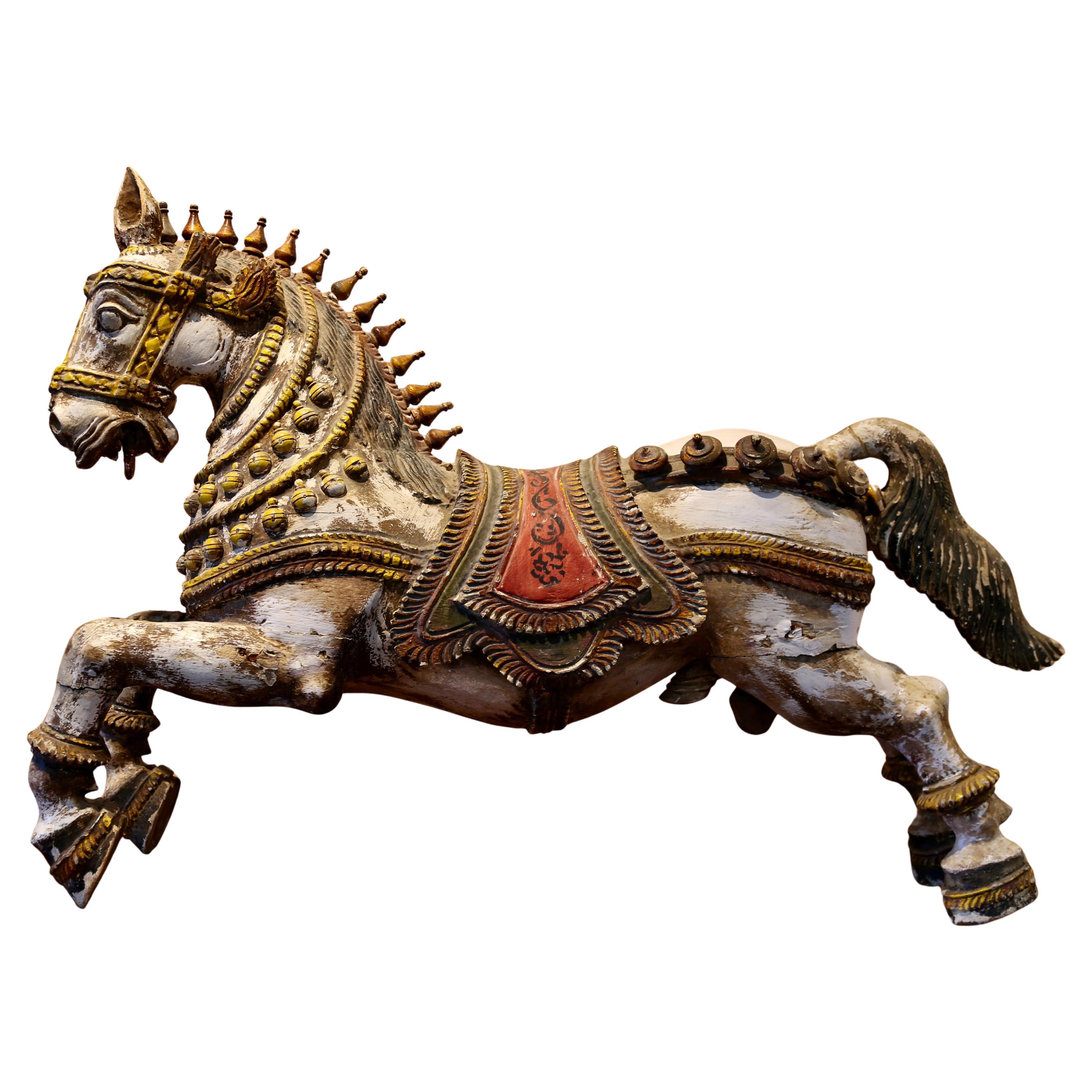 Antique Wood Wood India Polychrome Ceremonial Temple Sculpture 19th C.