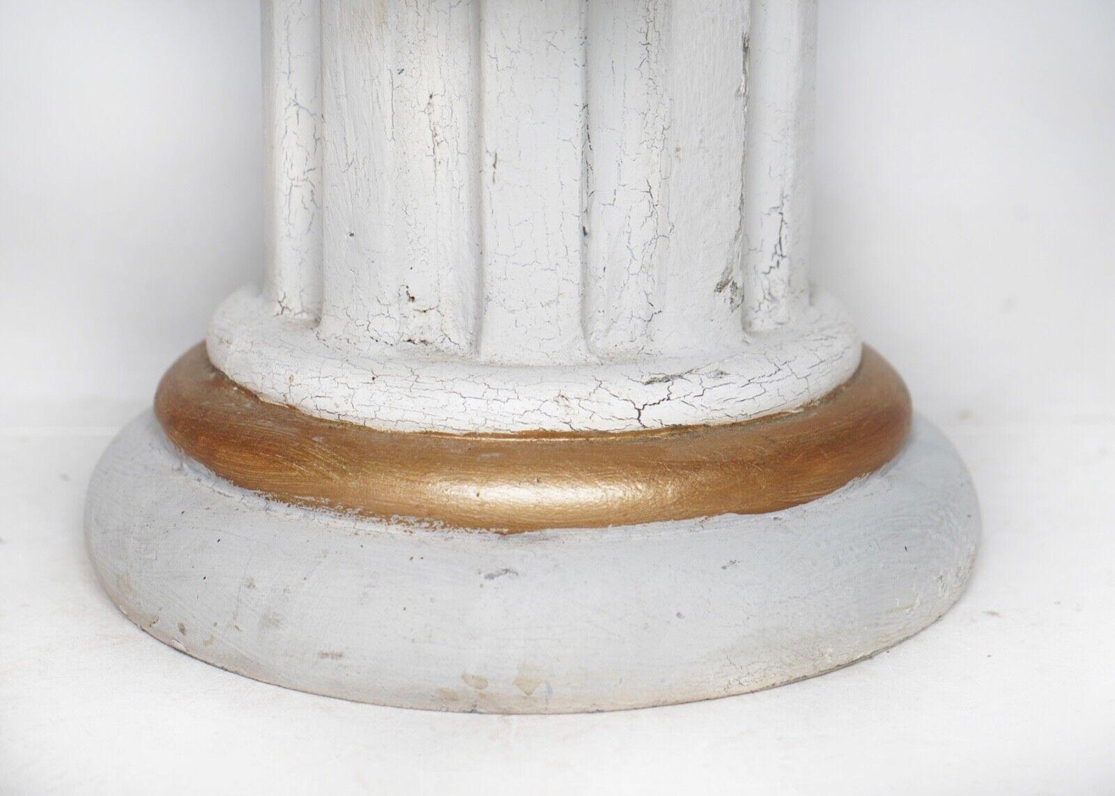 British Antique Carved Wood Ionic Column Table - Carved Wood Plinth White & Gold  For Sale