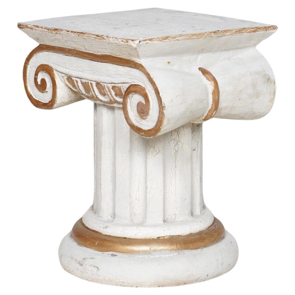 Antique Carved Wood Ionic Column Table - Carved Wood Plinth White & Gold 