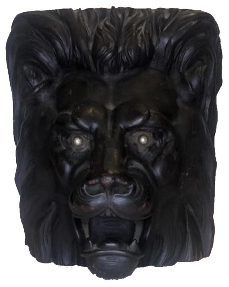 Dimension:
Height: 14 inches 
Width: 13 inches 
Depth: 12 inches.

About the object:
This elaborately carved wood lion's head was an integral decorative piece of a bar counter or shelf unit in a Manhattan bar, and dates from around the 1880s.