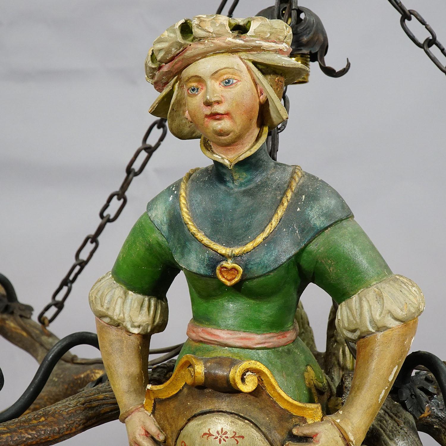 19th Century Antique Carved Wood Lusterweibchen of a Medieval Lady, circa 1890