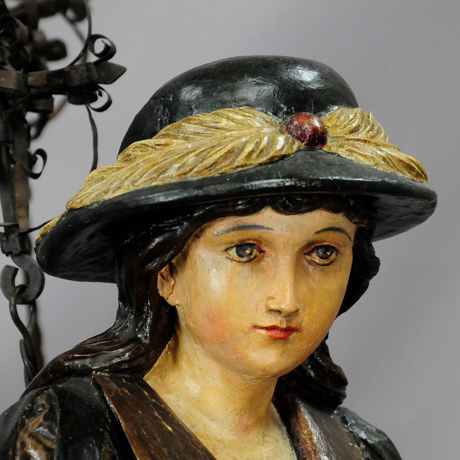 Black Forest Antique Carved Wood Lusterweibchen of a Victorian Lady