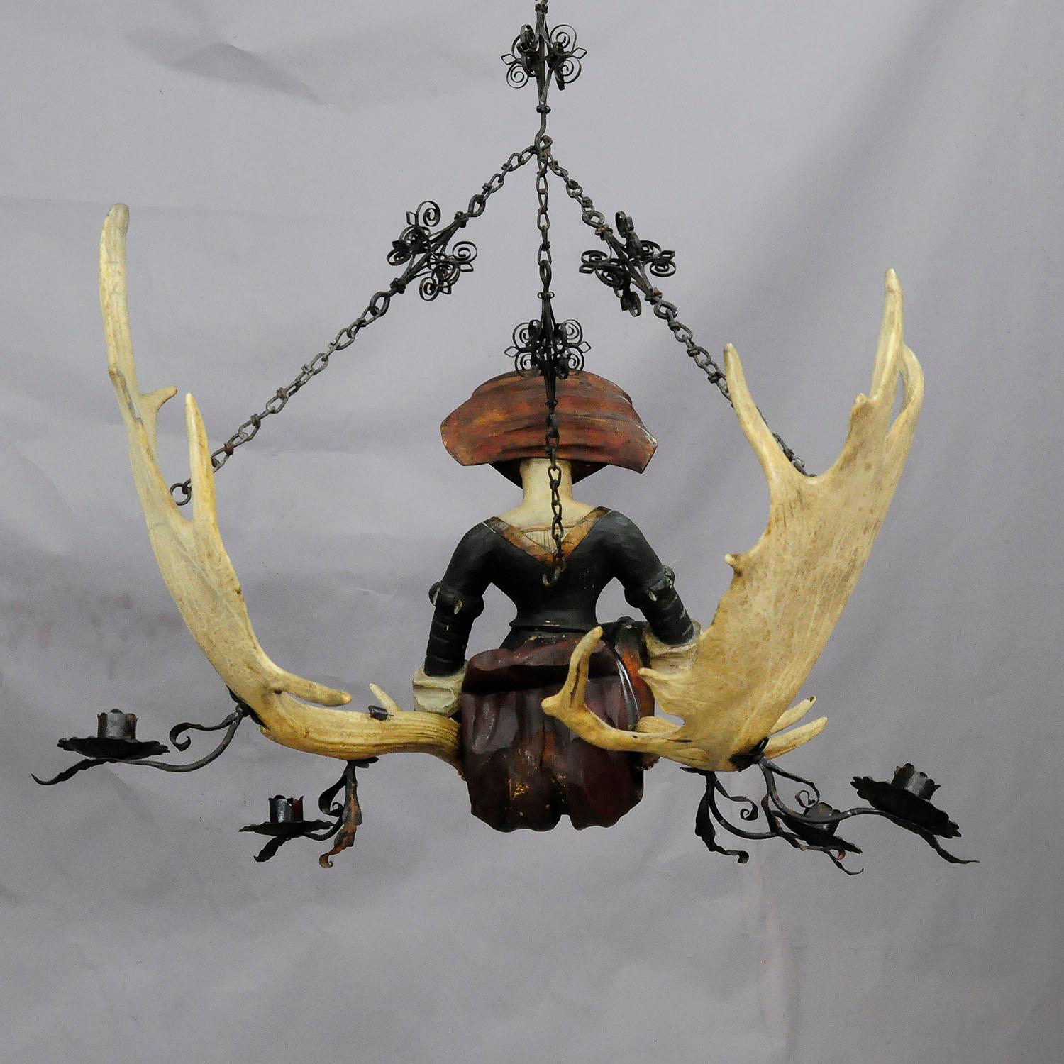 19th Century Antique Carved Wood Lusterweibchen of a Victorian Lady