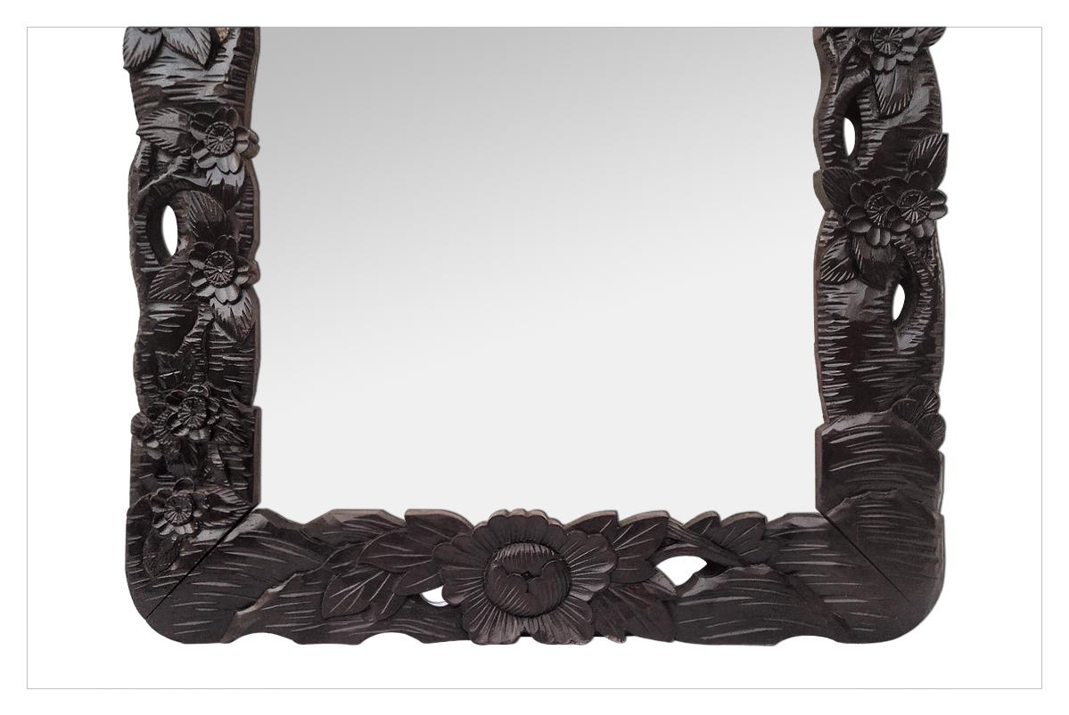 Art Deco Antique Carved Wood Mirror with Floral and Birds Decor, circa 1920 For Sale