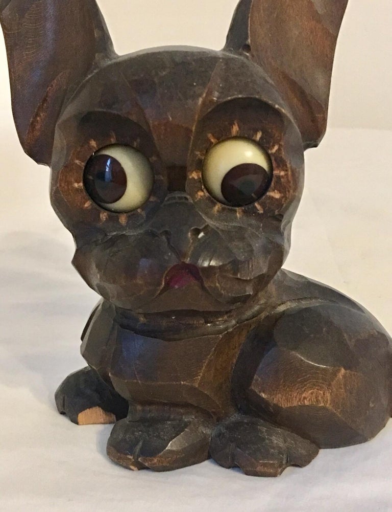 Antique Carved Wood Moving Eye Dog Clock For Sale at 1stDibs dog