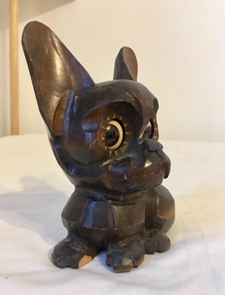 Antique Carved Wood Moving Eye Dog Clock For Sale at 1stDibs dog