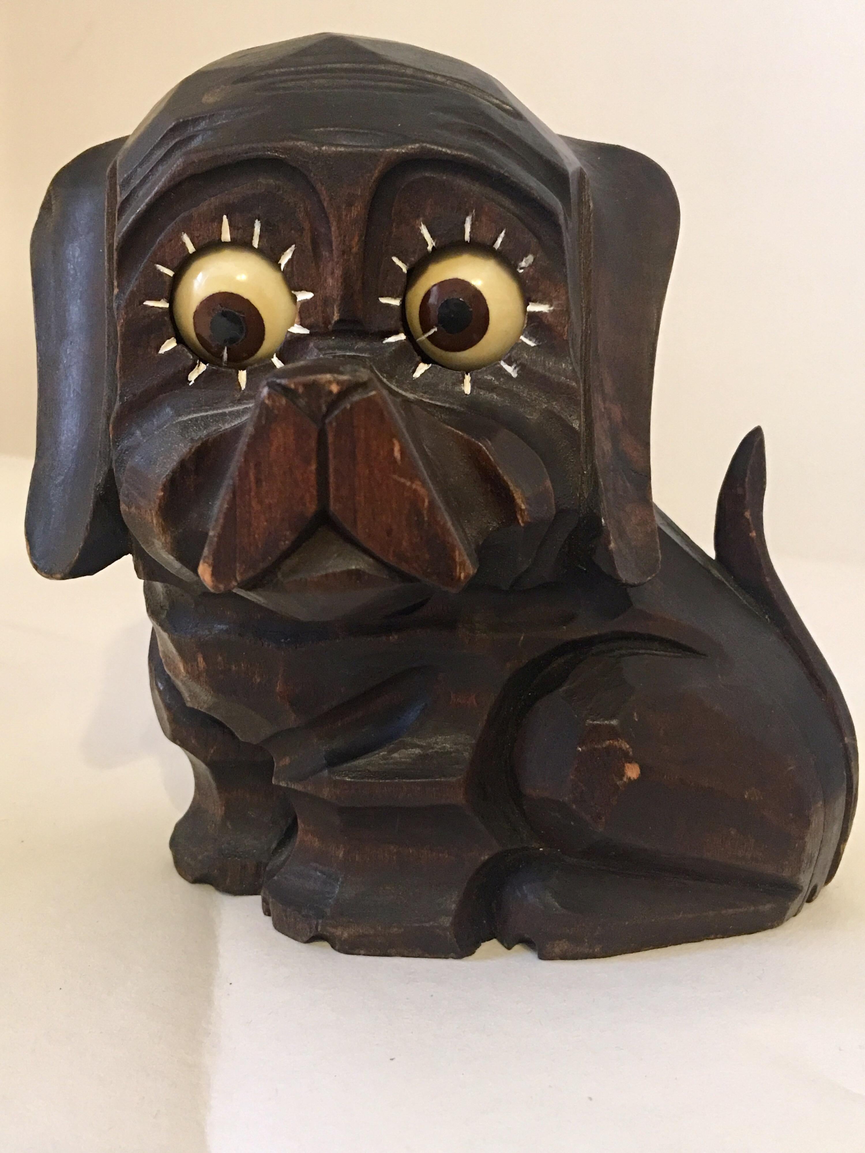 German Antique Carved Wood Rolling Eye Dog Clock