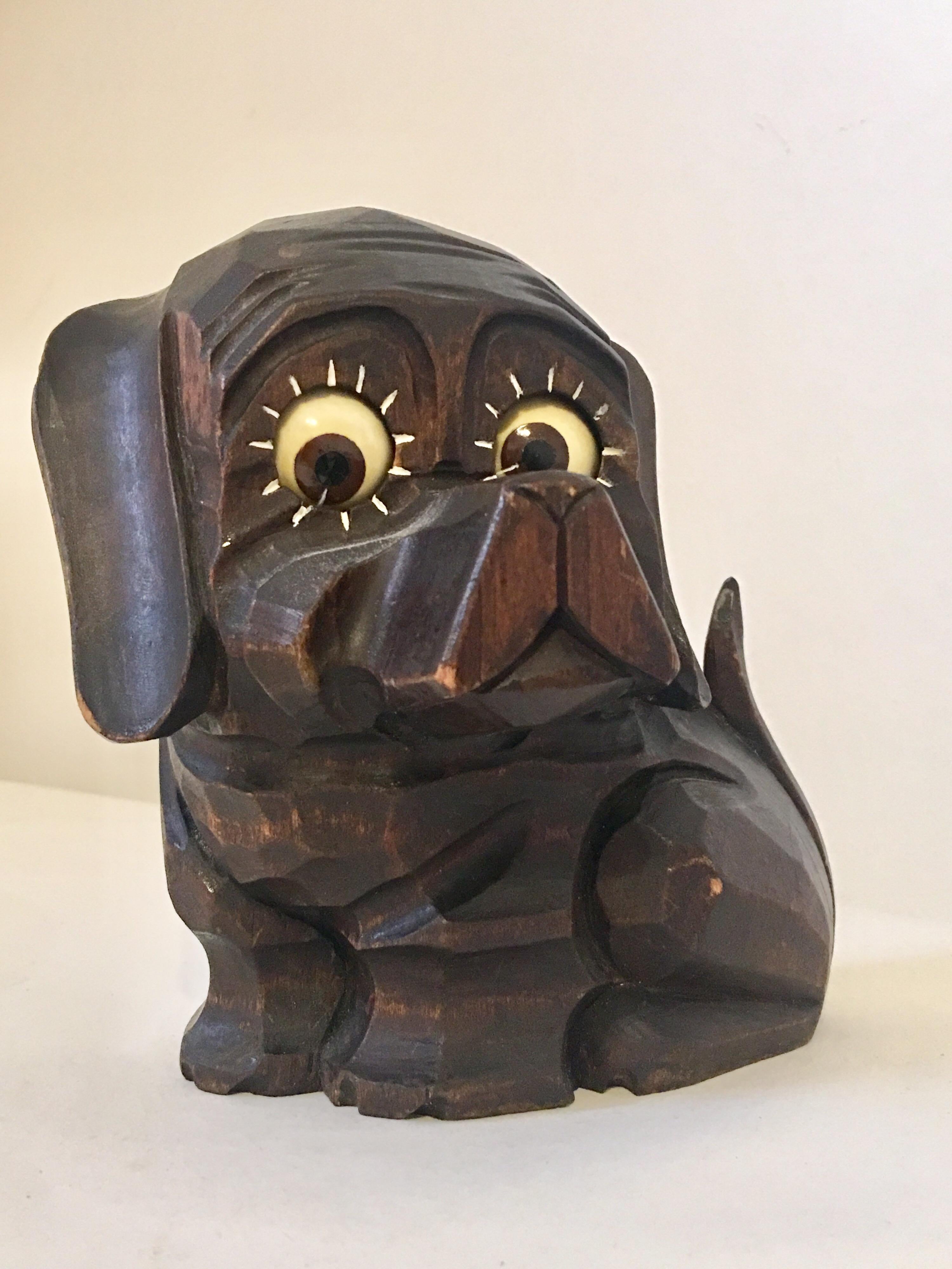 Antique Carved Wood Rolling Eye Dog Clock In Good Condition In London, Nottinghill