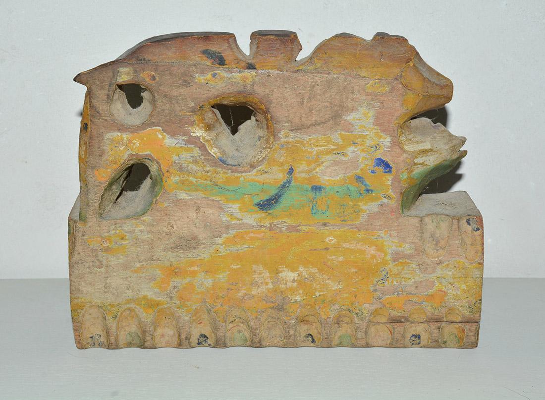 Italian Antique Carved Wood Sculpture Decorative Piece from Sicilian Donkey Cart
