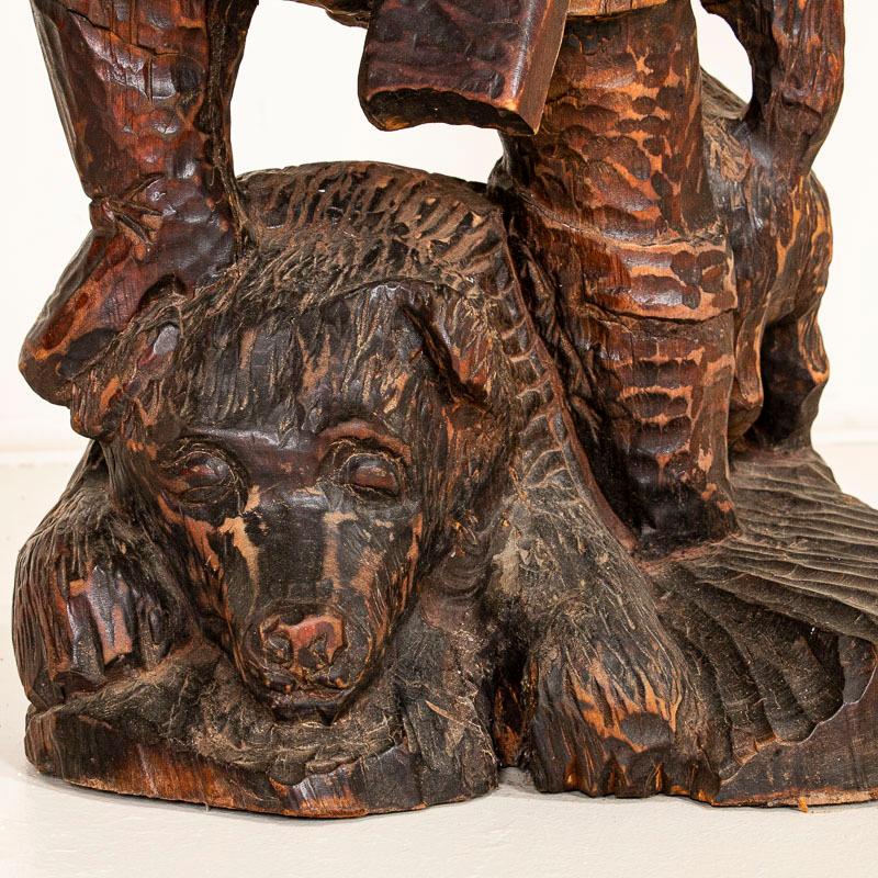 Antique Carved Wood Sculpture Figure of Hunter with Dog and Bear 4