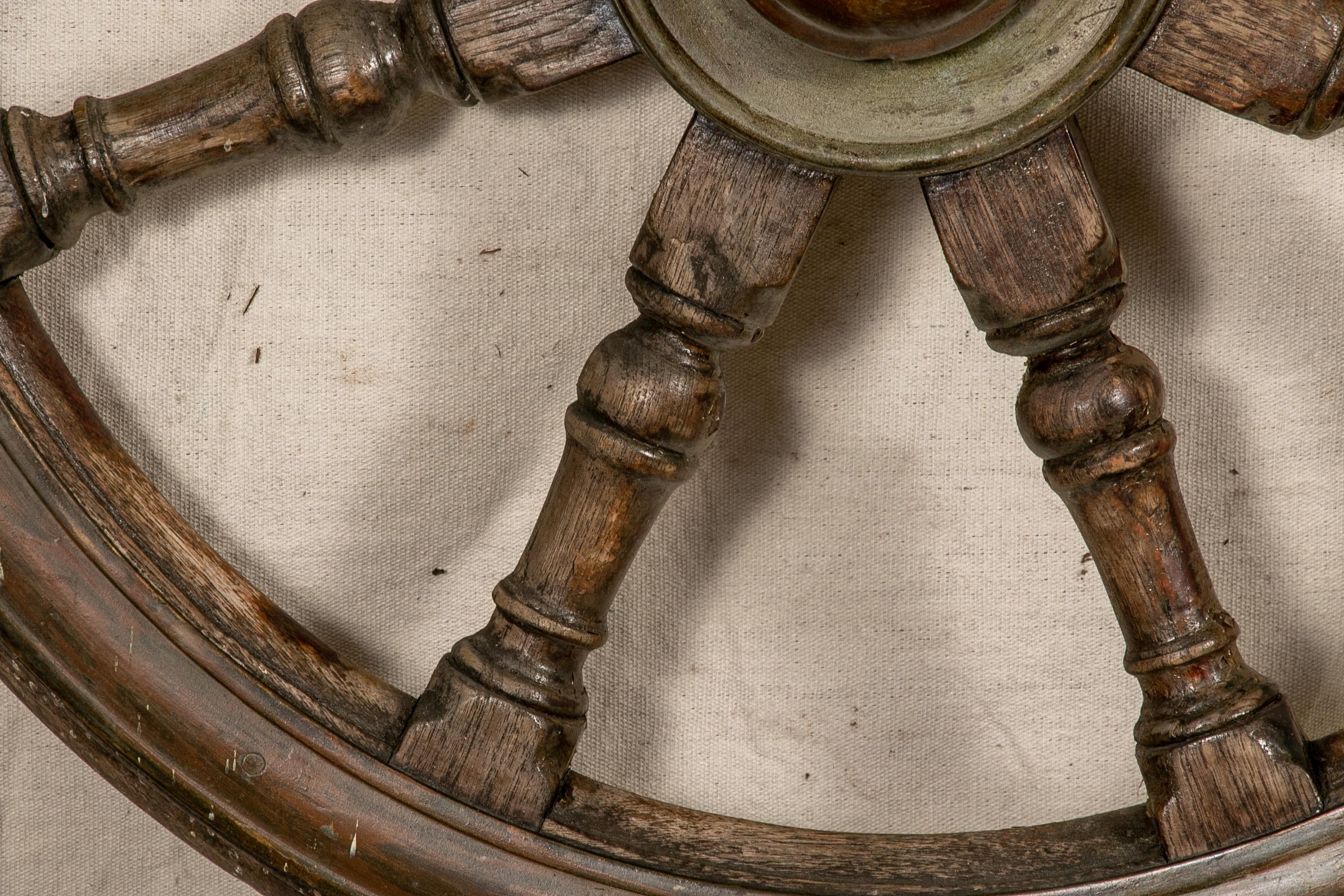 Antique Carved Wood Ship’s Wheel 3
