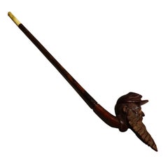 Antique Carved Wood Tobacco Pipe with Soldier Head